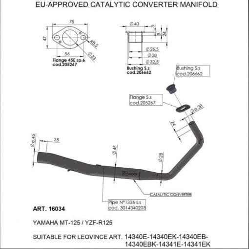 Colector catalizado Leovince para Yamaha MT-125/YZF-R125 - 16034